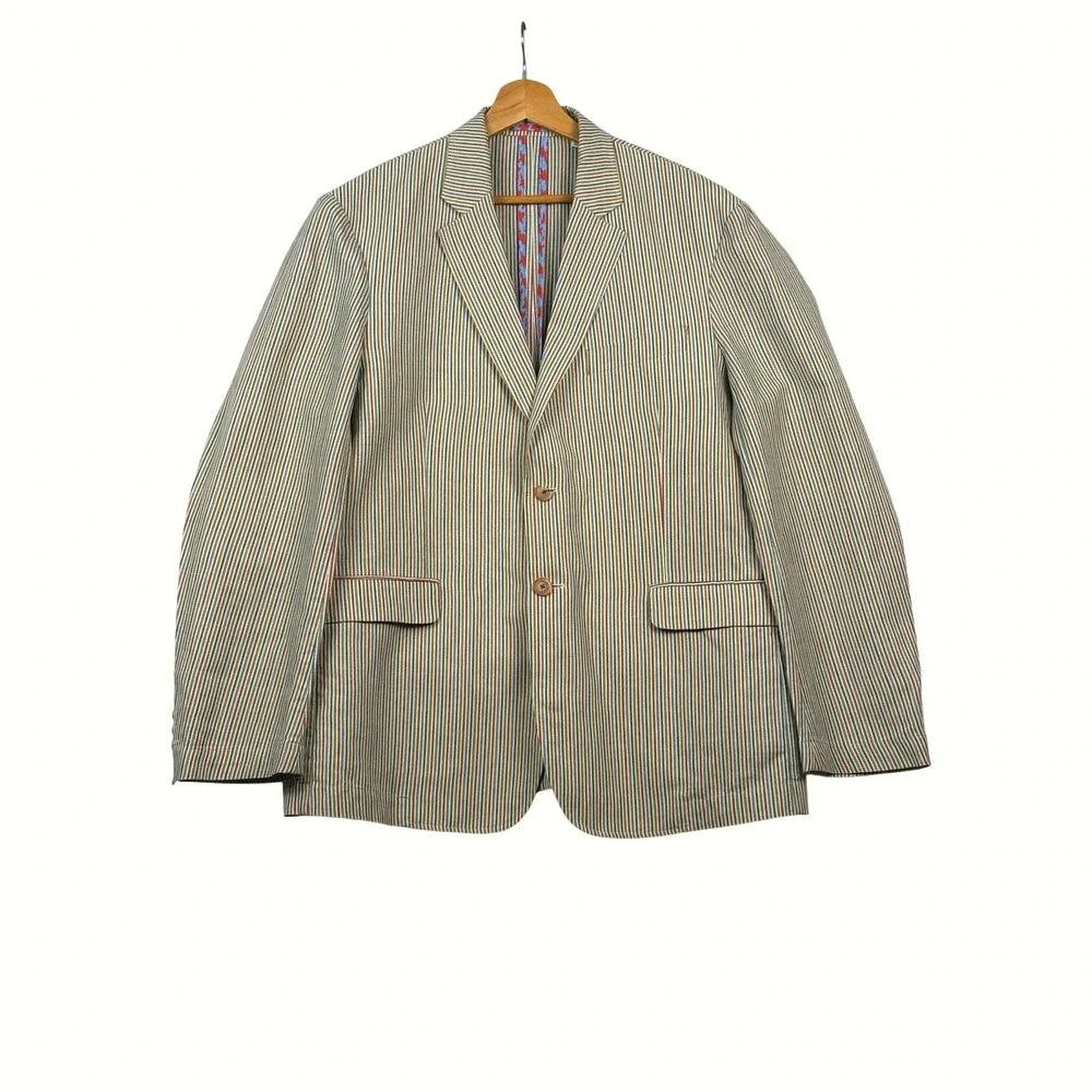 Robert Graham Mens 44 Classic Fit Linen Cotton Multi Color Stripe Blazer Jacket